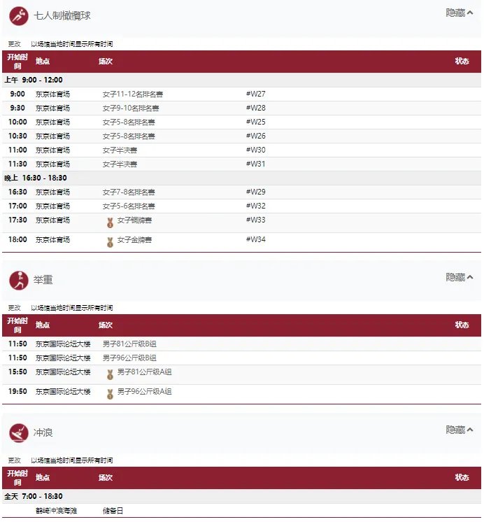2021东京奥运会7月31日比赛详细赛程 2021东京奥运会7月31日比赛项目