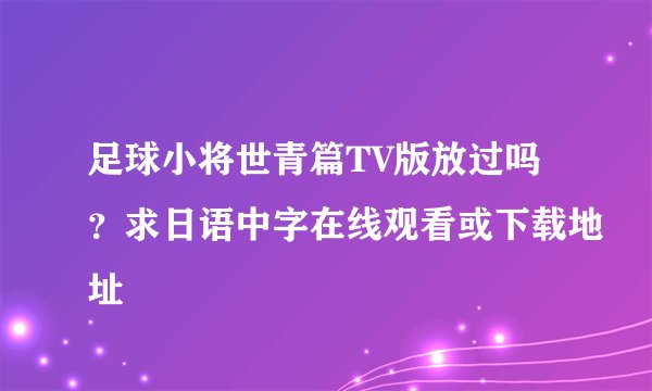 足球小将世青篇TV版放过吗？求日语中字在线观看或下载地址