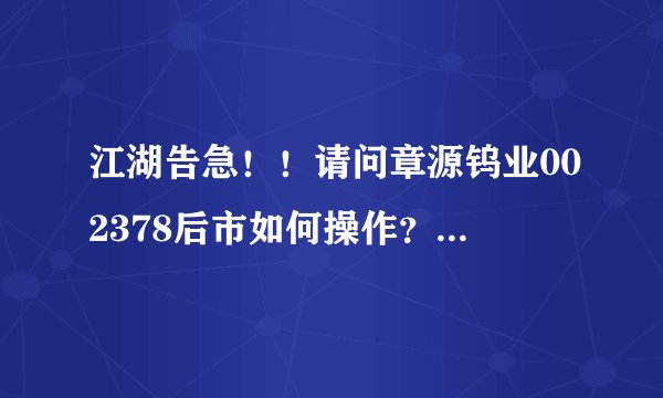 江湖告急！！请问章源钨业002378后市如何操作？(成本价38.13)千恩万谢啊！