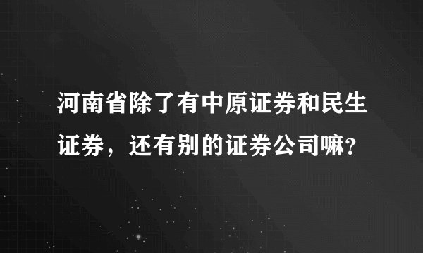 河南省除了有中原证券和民生证券，还有别的证券公司嘛？