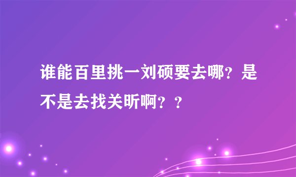 谁能百里挑一刘硕要去哪？是不是去找关昕啊？？