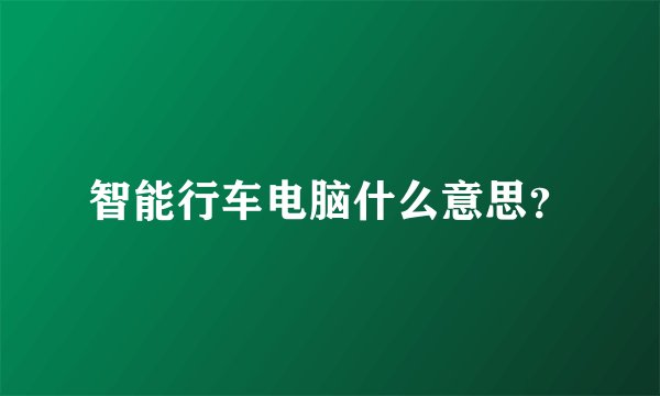 智能行车电脑什么意思？