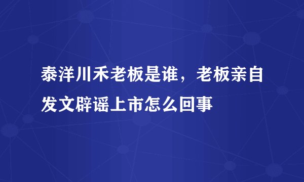 泰洋川禾老板是谁，老板亲自发文辟谣上市怎么回事