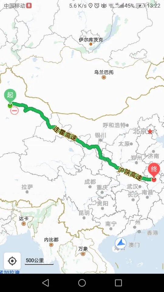 从乌鲁木齐市到安徽的高速公路地图