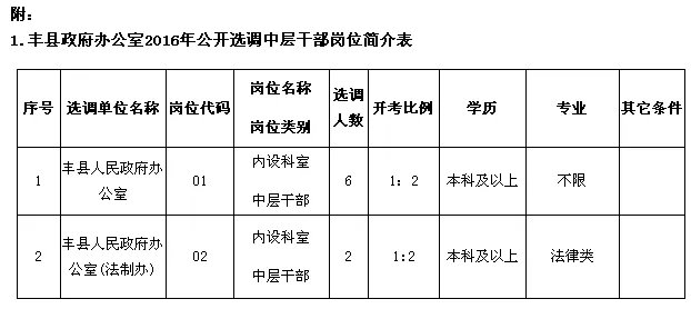 2016年江苏徐州丰县政府办公室选调中层干部简章