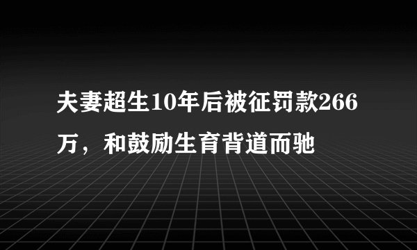 夫妻超生10年后被征罚款266万，和鼓励生育背道而驰