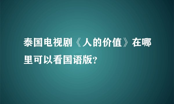 泰国电视剧《人的价值》在哪里可以看国语版？