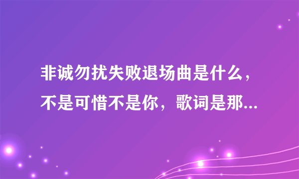 非诚勿扰失败退场曲是什么，不是可惜不是你，歌词是那个什么
