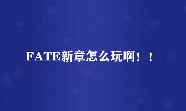 FATE新章怎么玩啊！！