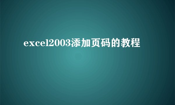 excel2003添加页码的教程