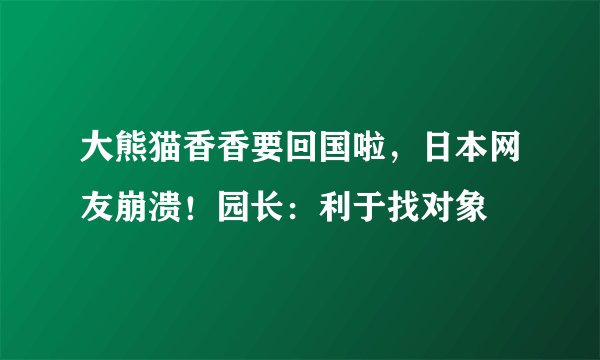 大熊猫香香要回国啦，日本网友崩溃！园长：利于找对象