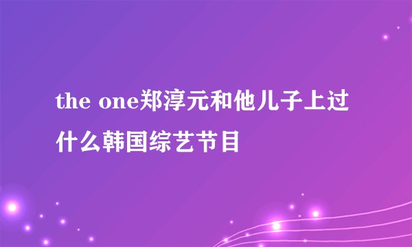 the one郑淳元和他儿子上过什么韩国综艺节目