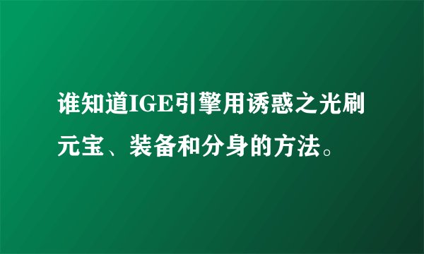 谁知道IGE引擎用诱惑之光刷元宝、装备和分身的方法。