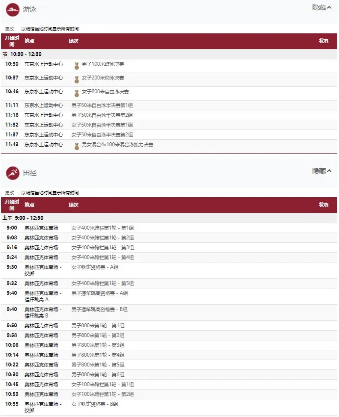 2021东京奥运会7月31日比赛详细赛程 2021东京奥运会7月31日比赛项目