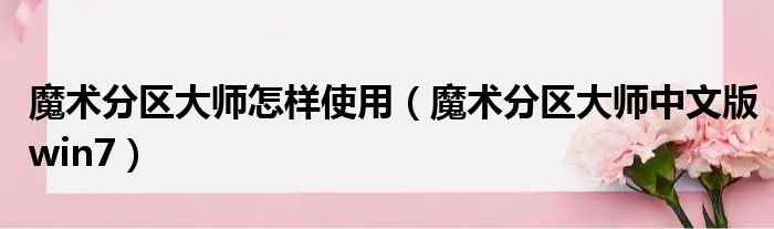 魔术分区大师怎样使用（魔术分区大师中文版win7）