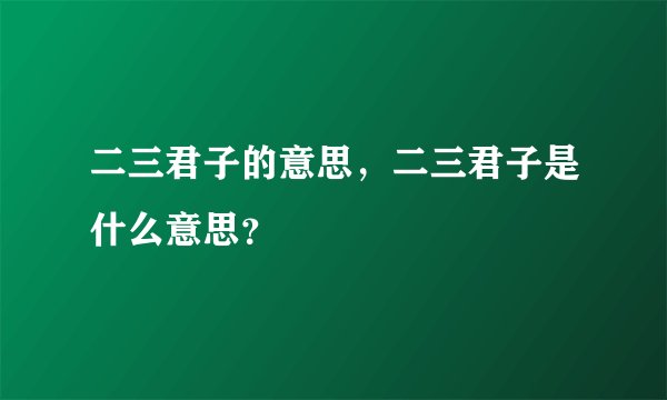 二三君子的意思，二三君子是什么意思？