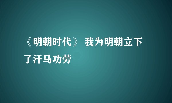 《明朝时代》 我为明朝立下了汗马功劳