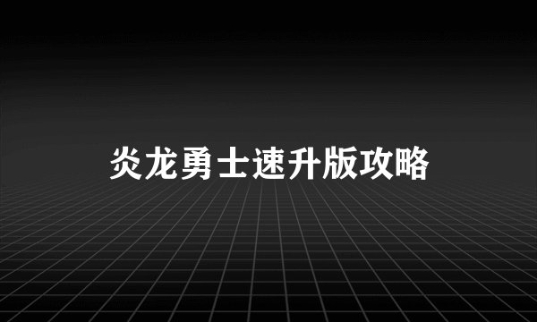 炎龙勇士速升版攻略