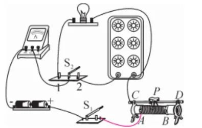 小鹭利用电流表和电阻箱测量小灯泡的功率，设计并连接了如图所示的部分实验电路。（1）请你添加一条导线，将图甲所示的实物图补充完整，并使滑动变阻器的滑片P右移时接入电路的阻值变大。（2）闭合开关S1，将开关S2扳向    （选填“1”或“2”），调节滑动变阻器使电流表的示数为I1，如图乙所示，I1=    A。（3）将开关S2扳向另一端，保持                的阻值不变，调节    的阻值R，使电流表的示数仍为I1。（4）若此时R=7.0Ω，小灯泡的实际功率P1=    W。