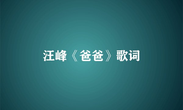 汪峰《爸爸》歌词