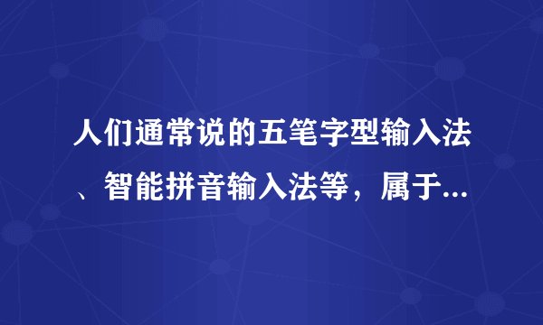 人们通常说的五笔字型输入法、智能拼音输入法等，属于汉字的（ ）？
