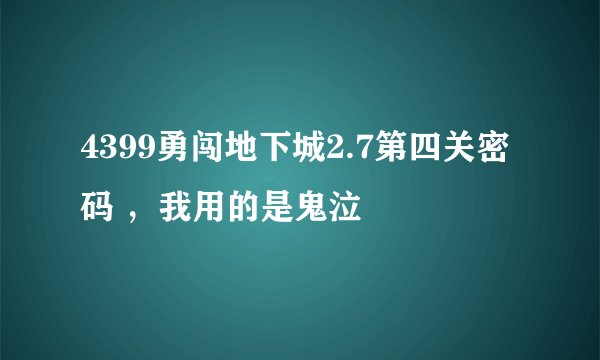 4399勇闯地下城2.7第四关密码 ，我用的是鬼泣