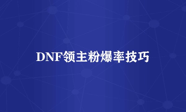 DNF领主粉爆率技巧