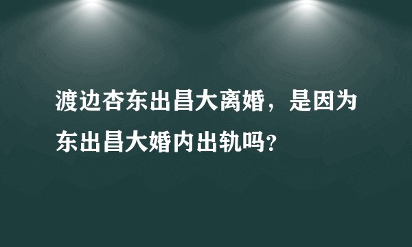 渡边杏东出昌大离婚，是因为东出昌大婚内出轨吗？