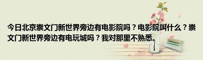 今日北京崇文门新世界旁边有电影院吗？电影院叫什么？崇文门新世界旁边有电玩城吗？我对那里不熟悉。