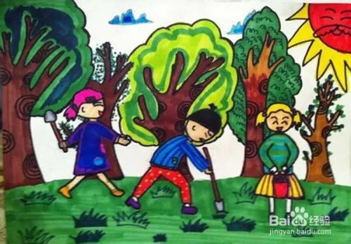 植树节的儿童画怎么画？