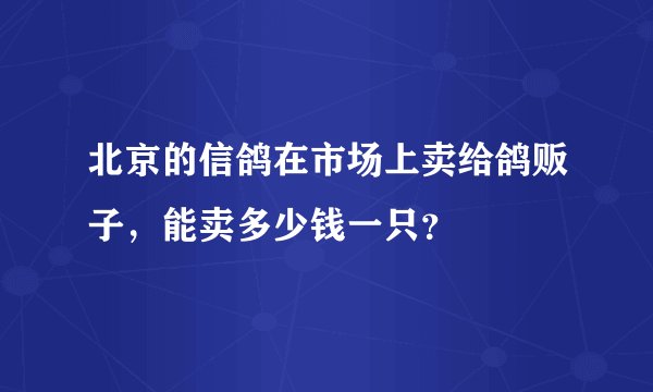 北京的信鸽在市场上卖给鸽贩子，能卖多少钱一只？