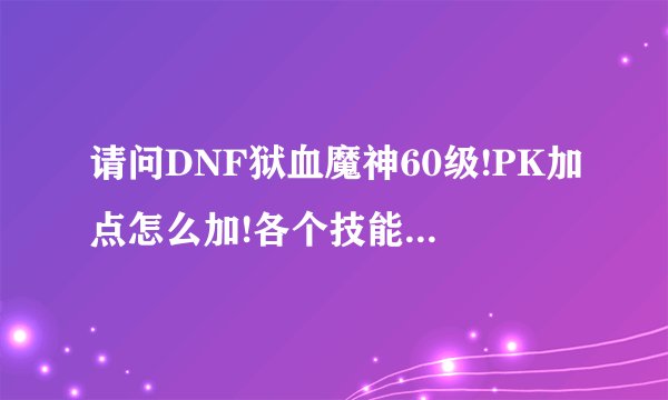 请问DNF狱血魔神60级!PK加点怎么加!各个技能加多少!
