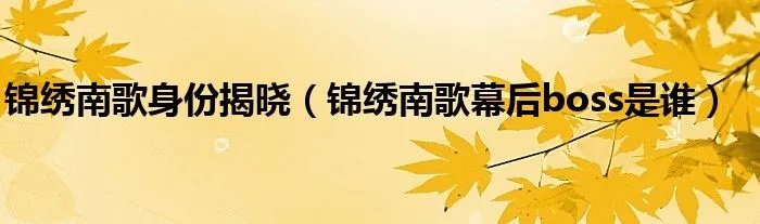 锦绣南歌身份揭晓（锦绣南歌幕后boss是谁）