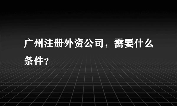 广州注册外资公司，需要什么条件？