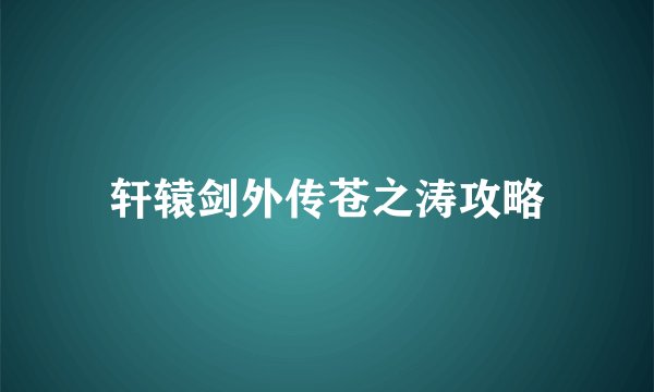 轩辕剑外传苍之涛攻略