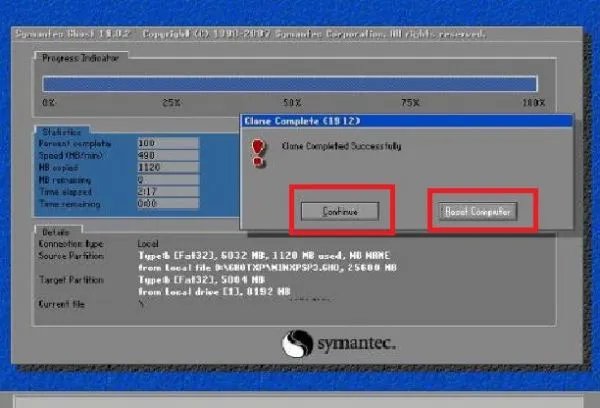 GHOST完成后，出现对话框内容是Continue或ResetComputer是什么