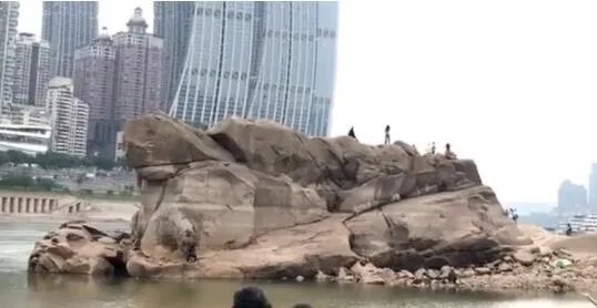 重庆千年神龟奇石露出江面 现场画面曝光众多市民才来围观