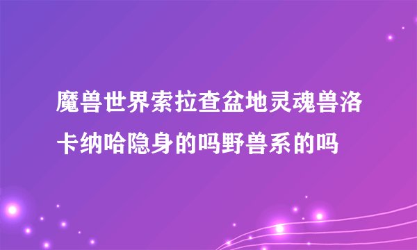 魔兽世界索拉查盆地灵魂兽洛卡纳哈隐身的吗野兽系的吗