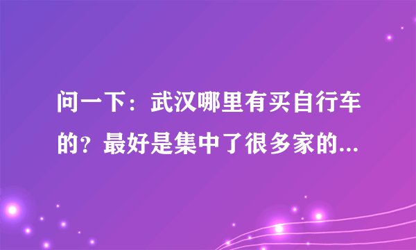 问一下：武汉哪里有买自行车的？最好是集中了很多家的那种地方，黑市也行。