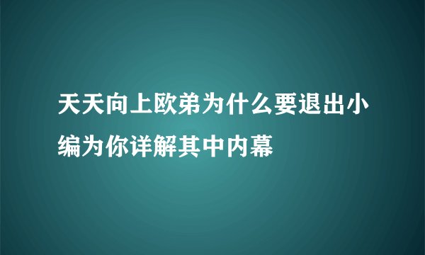 天天向上欧弟为什么要退出小编为你详解其中内幕