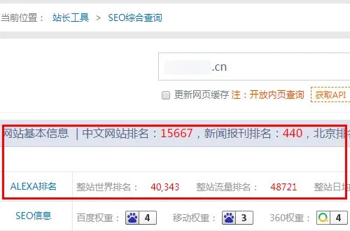 站长之家-站长工具中seo综合查询中，哪个指数代表是网站的排名？