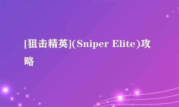 [狙击精英](Sniper Elite)攻略