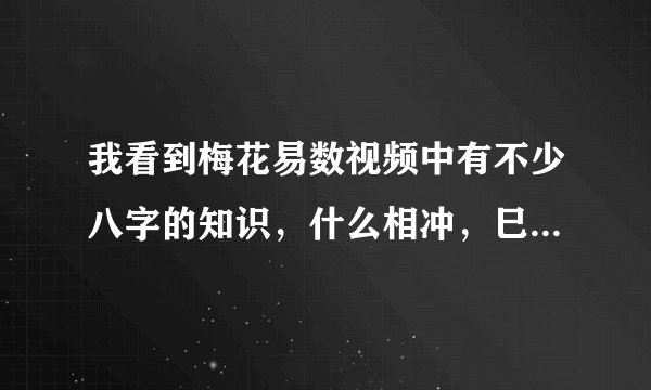 我看到梅花易数视频中有不少八字的知识，什么相冲，巳酉丑马在亥，我对这个不了解，梅花易数断卦中需要的