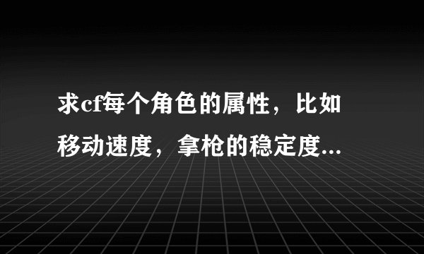 求cf每个角色的属性，比如 移动速度，拿枪的稳定度，跳跃力等等如题 谢谢了