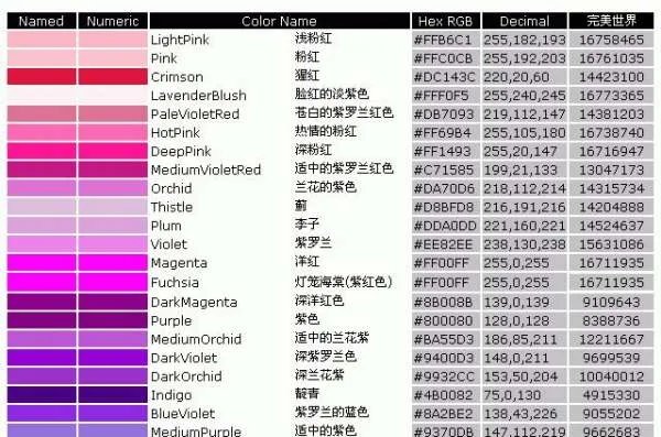 完美国际发行颜色代码