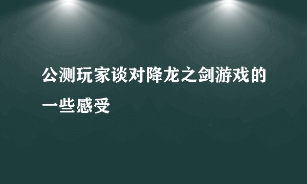 公测玩家谈对降龙之剑游戏的一些感受